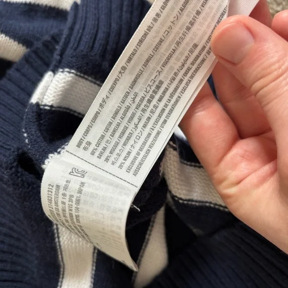 Hollister Size Small Navy Blue Cropped Long-Sleeve Striped V-Neck Sweater - Picture 7 of 7